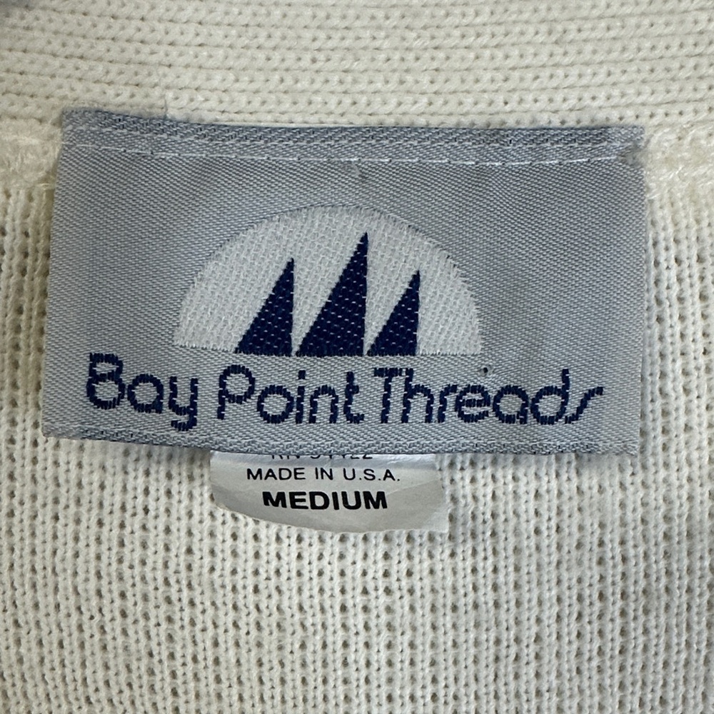 80s Vintage Bay Point Threads Knit Cardigan Gold Embroidered Nautical Crest M - Picture 2 of 7